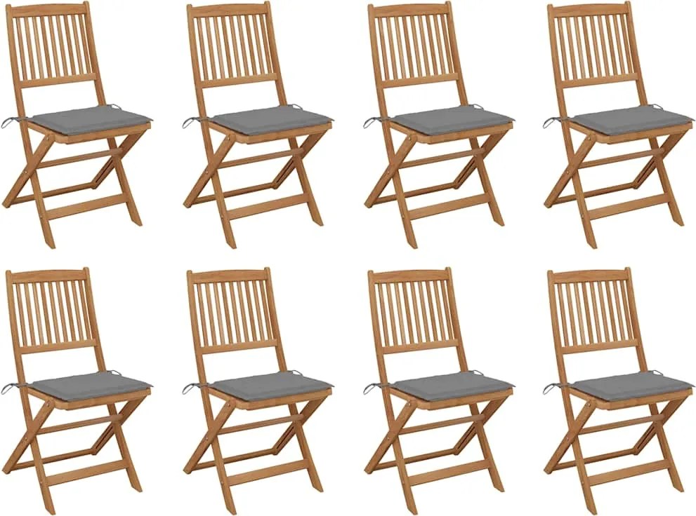 vidaXL Scaune pliabile de exterior cu perne, 8 buc., lemn masiv acacia