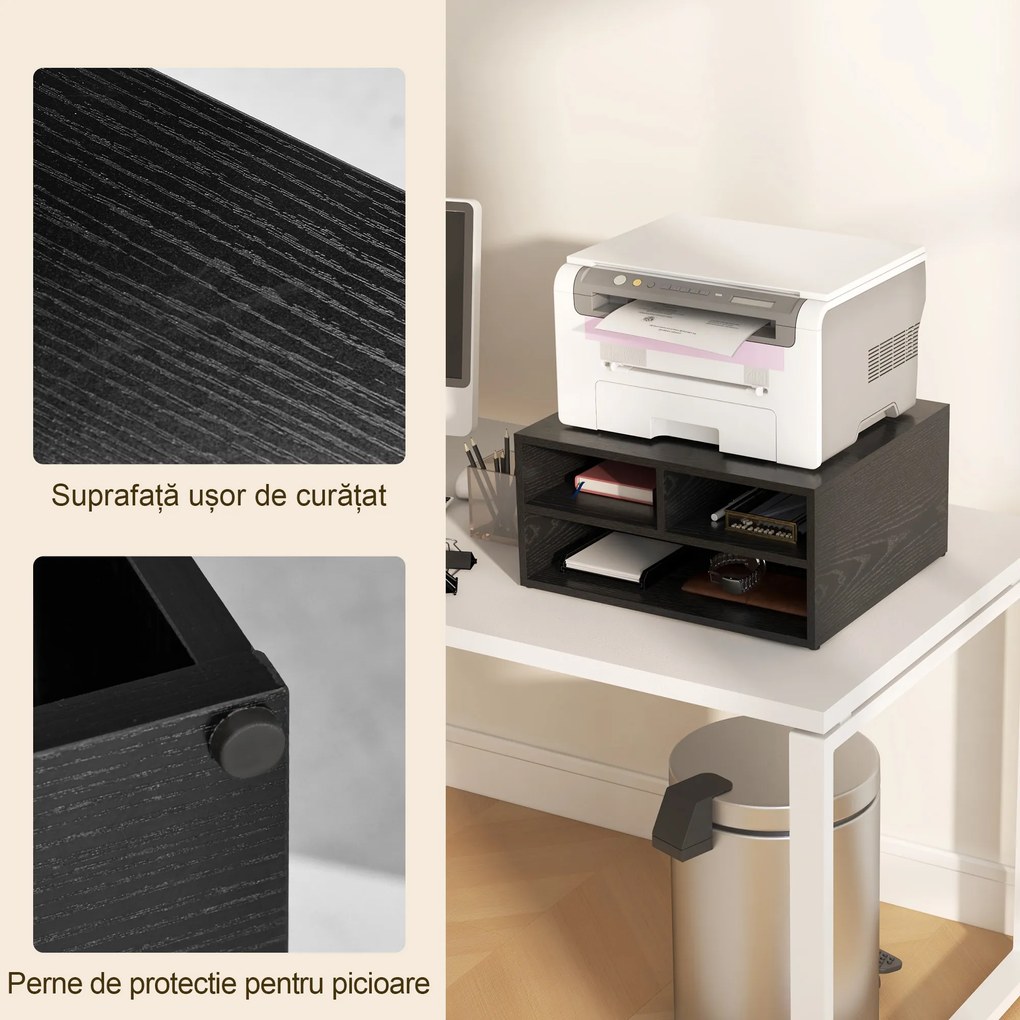 HOMCOM Cabinet pentru Imprimantă cu 2 Rafturi, Birou din Lemn și Cabinet de studiu cu Roți, 47x40x22.5 cm, Negru | Aosom Romania