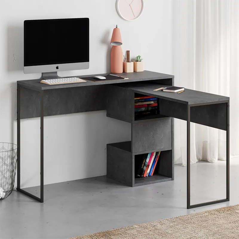 Birou extensibil Badau melamina gri inchis 110x37x77cm