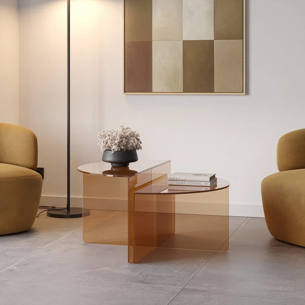 Măsuțe de cafea maro 2 buc. rotunde din sticlă ø 80 cm Velta – MOME