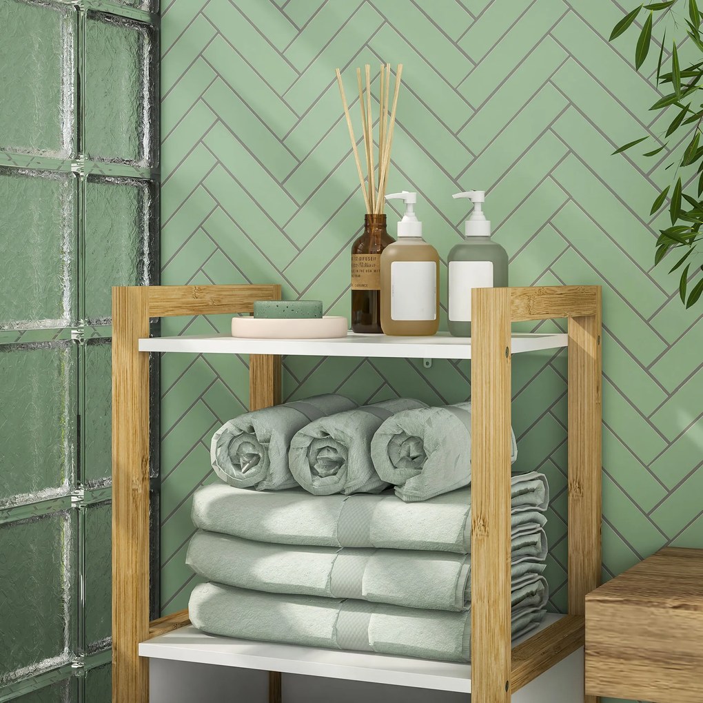 HOMCOM Mobilier pe picioare din bambus coș pentru rufe baie economisire de spațiu, 2 rafturi, dim. 40L x 30l x 86,5H cm | Aosom Romania