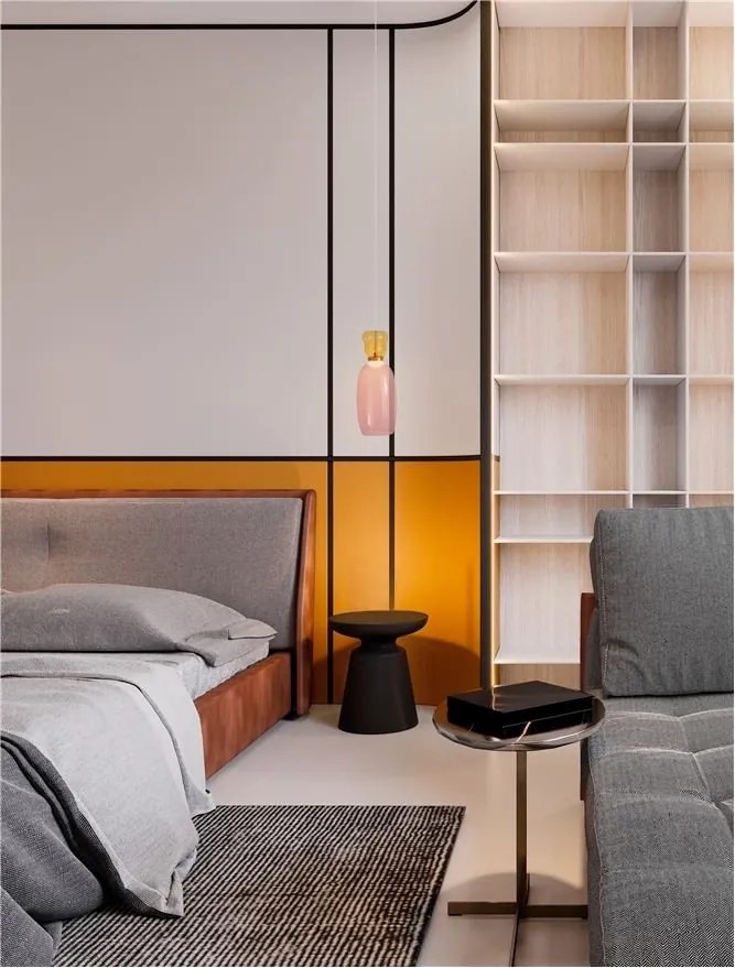 Pendul LED, Lustra design modern Pluma galben/ roz
