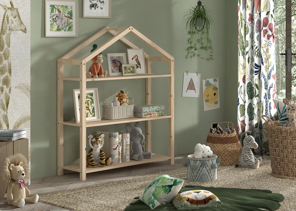 Bibliotecă în formă de Căsuță, Natur, MDF – Dallas – Vipack