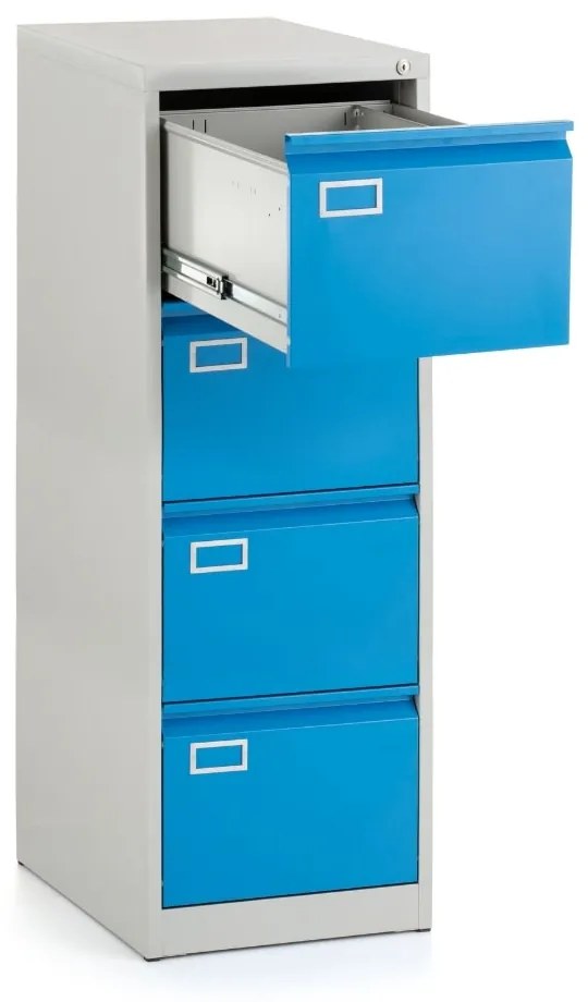 Dosar metalic A4 - 4 sertare, 45,5 x 62 x 132 cm, incuietoare cilindrica, albastru - ral 5012