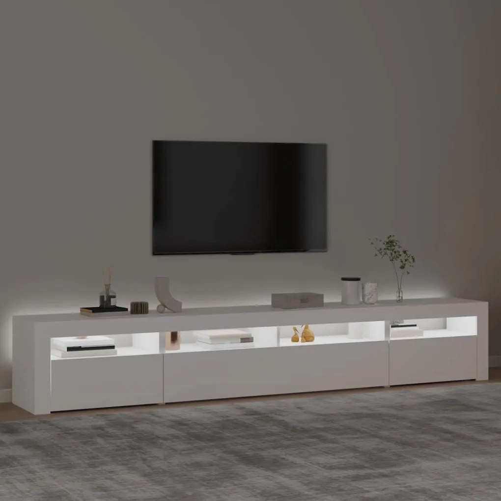Comoda TV cu lumini LED, alb, 240x35x40 cm
