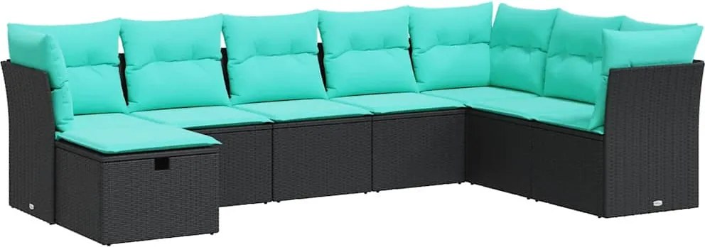vidaXL Set mobilier de grădină cu perne, 8 piese, negru, poliratan