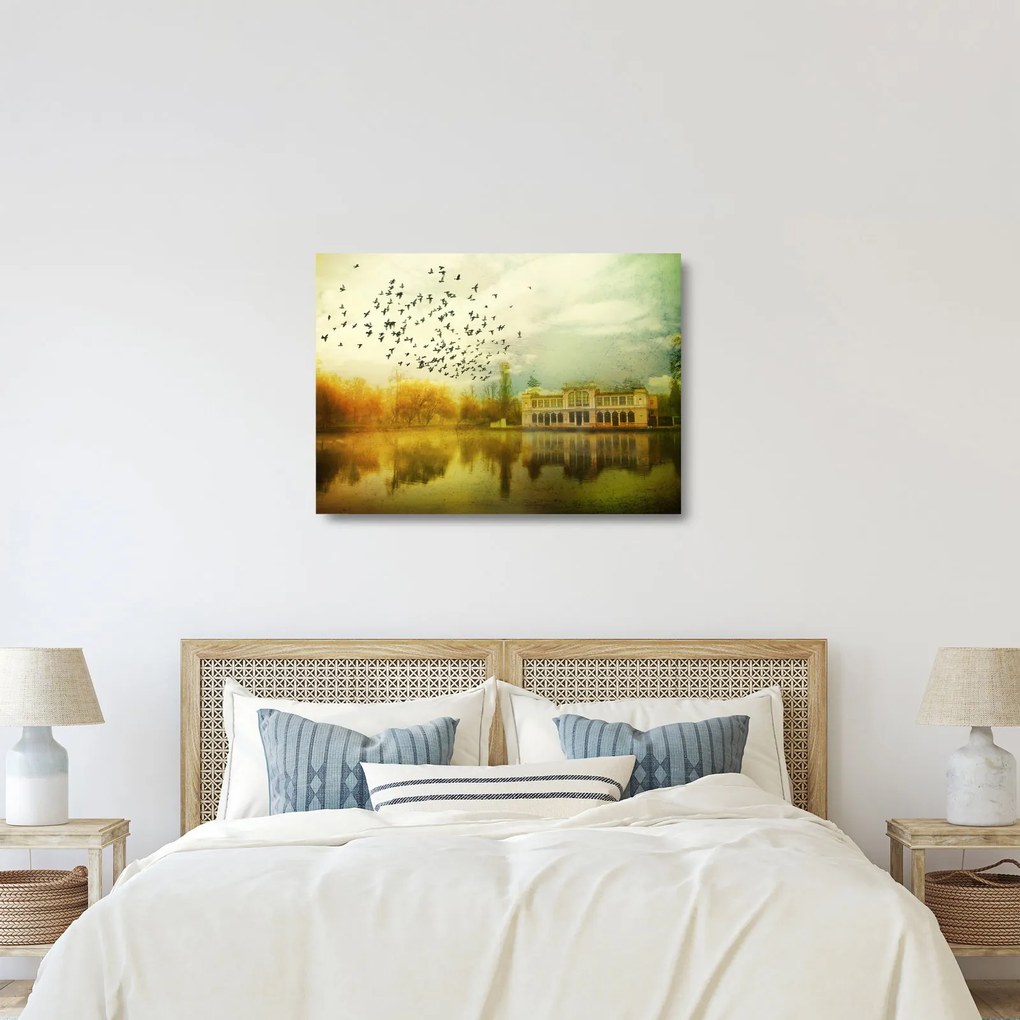 Tablou pe sticlă peisajului pictat cu sediul (70x50 cm)