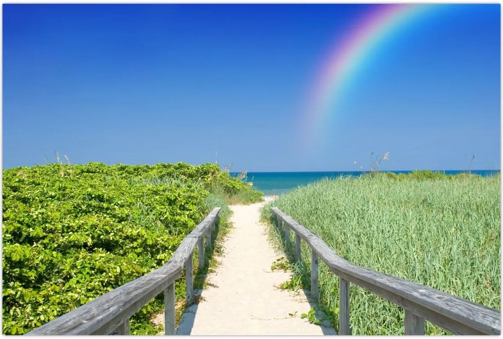 Tablou - Peisaj și curcubeu (90x60 cm)