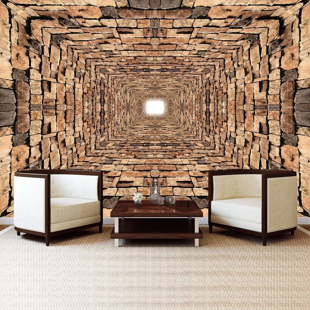 Fototapet - 3D - Tunel din pietre (152,5x104 cm)