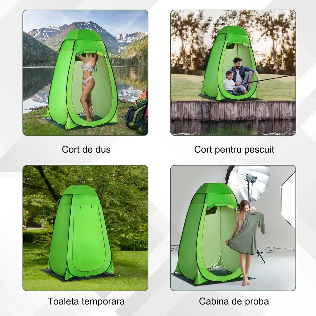 Cort de Dus Outsunny pentru Exterior cu Usa cu Fermoar, Geanta pentru Transport, 126x124x189cm, Verde | Aosom Romania