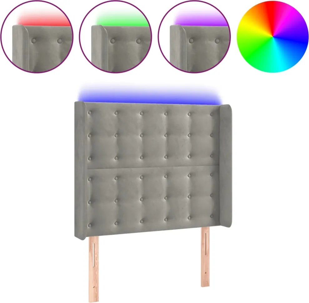 vidaXL Tăblie de pat cu LED, gri deschis, 83x16x118/128 cm, catifea