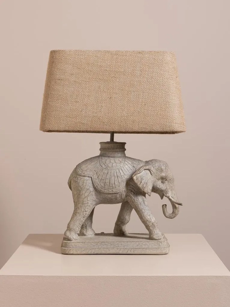 Lampa de masa din polirasină, cu abajur din iută naturală , "Elephant Royal"