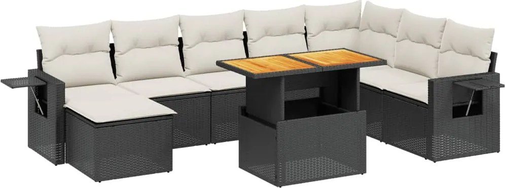 vidaXL Set mobilier de grădină cu perne, 9 piese, negru, poliratan