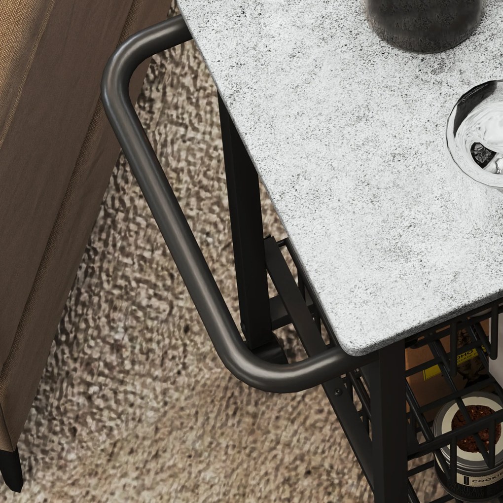 HOMCOM Cărucior de bucătărie cu 3 coșuri și mâner, din oțel și lemn, 49,5x31x69 cm, negru și gri deschis | Aosom Romania