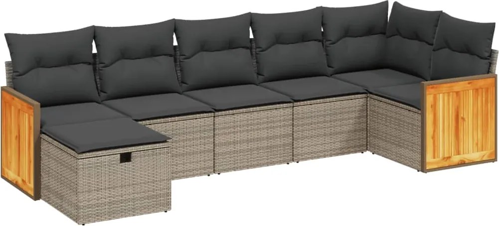 vidaXL Set canapele de grădină, 7 piese, cu perne, gri, poliratan