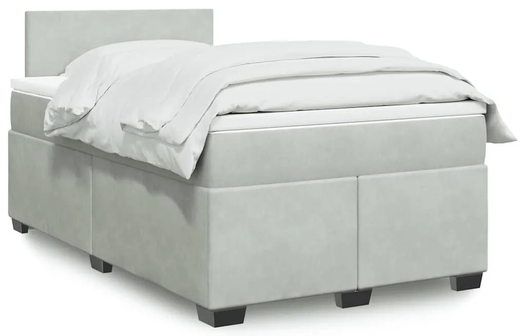 vidaXL Pat box spring cu saltea, gri deschis, 120x190 cm, catifea