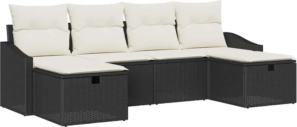 vidaXL Set de canapele pentru grădină cu pernă 6 pcs Negru Rattan poli