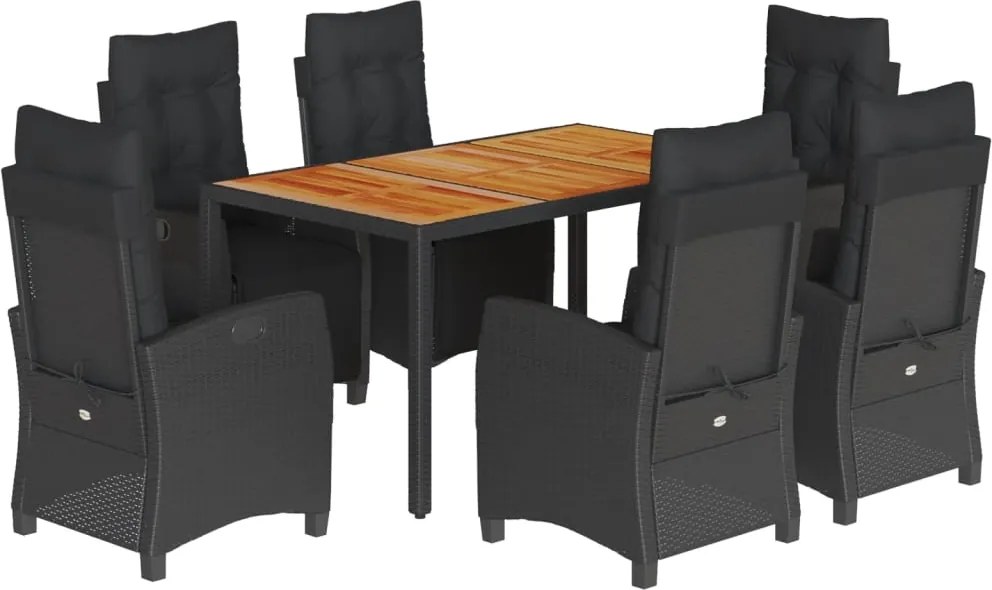 vidaXL Set mobilier de grădină cu perne, 7 piese, negru, poliratan