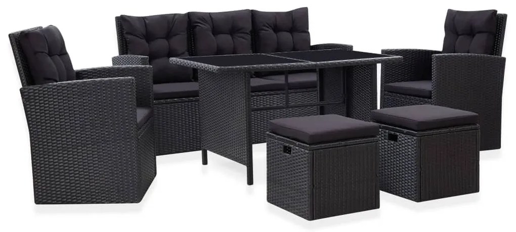 Set mobilier de gradina cu perne, 6 piese, negru, poliratan