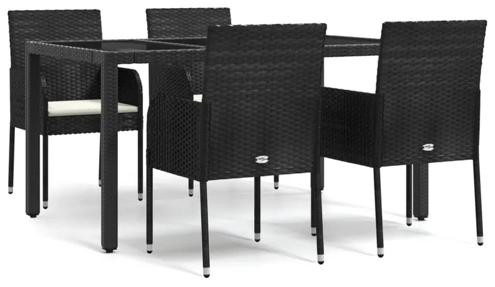 3185001 vidaXL Set mobilier de grădină cu perne, 5 piese, negru, poliratan