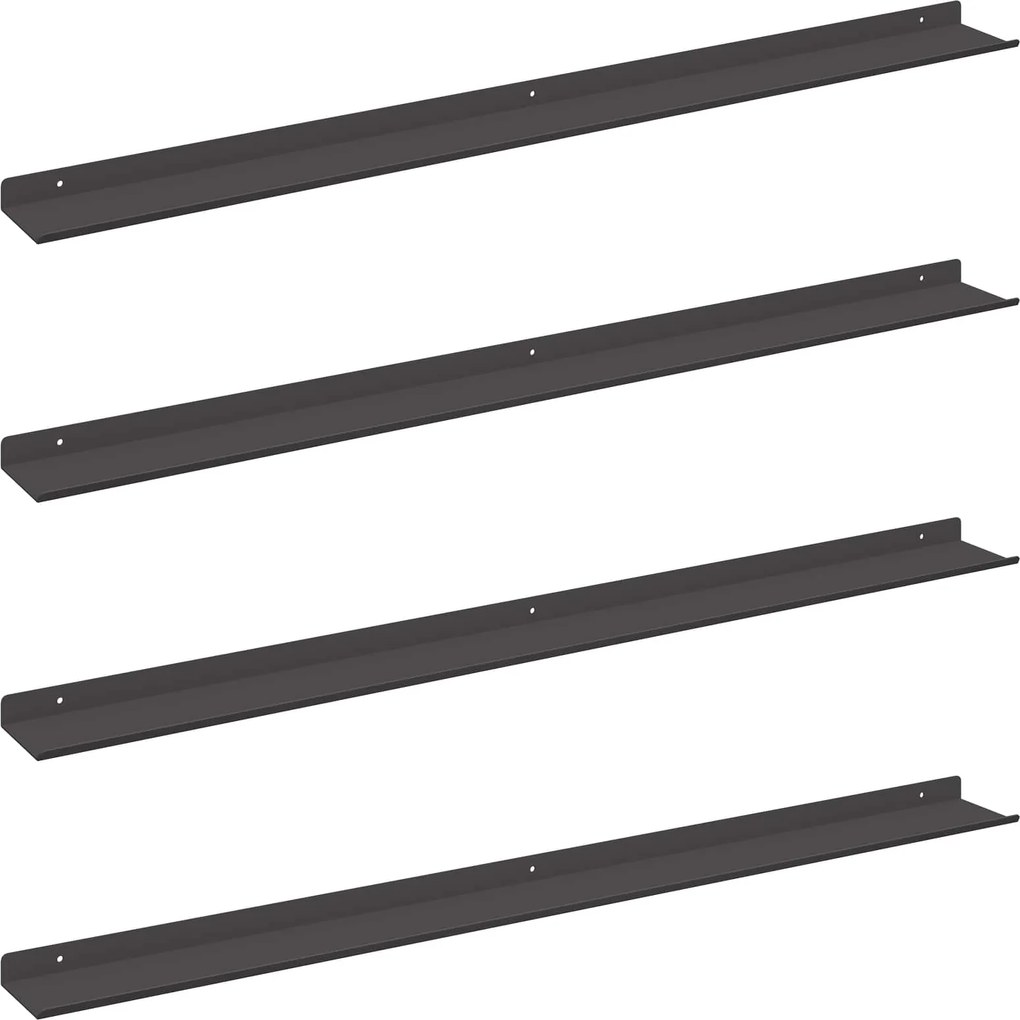 vidaXL Raft suspendat Pe perete 4 pcs Negru 100 x 9 x 2,5 cm Oțel