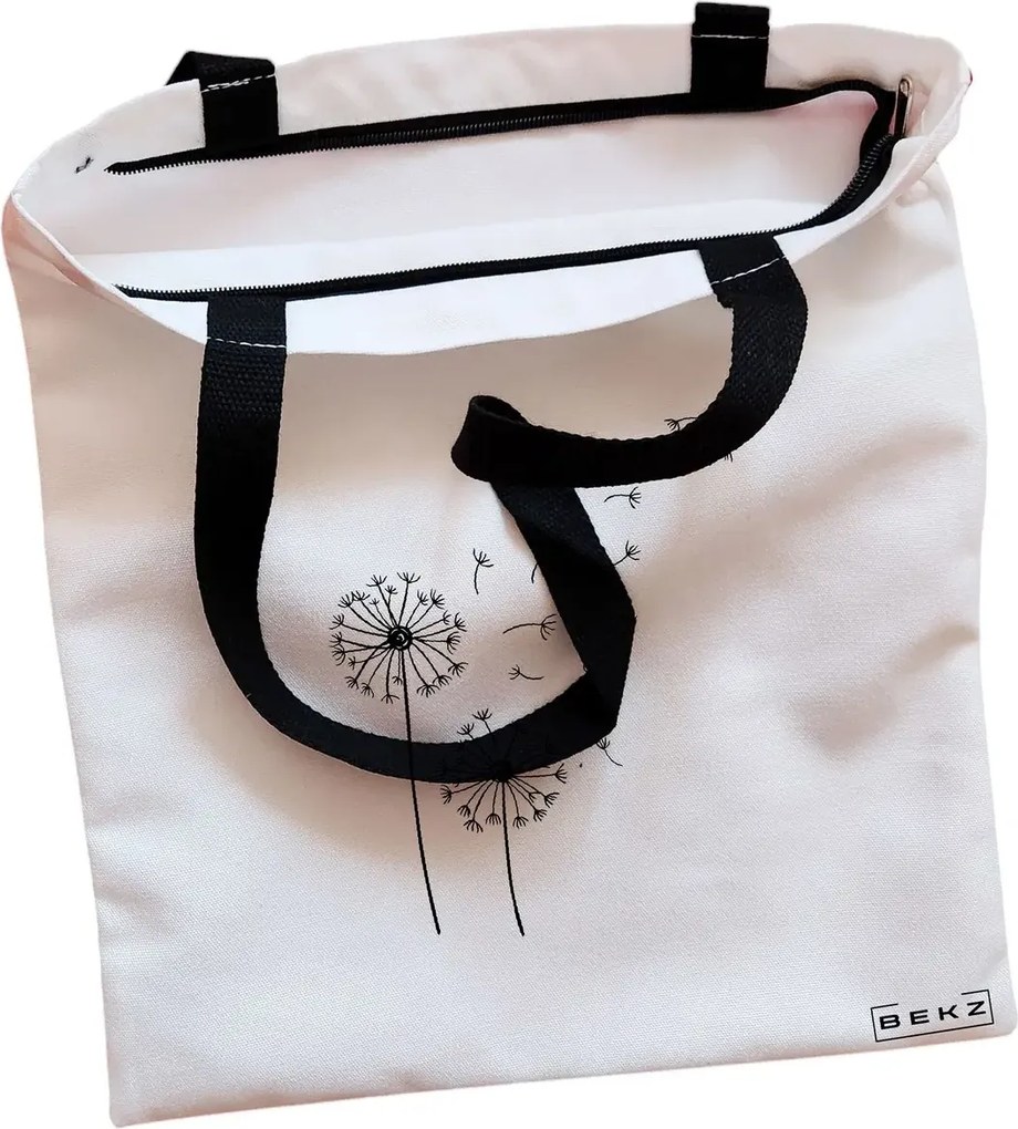 Sacosa de Panza pentru Cumparaturi, Geanta Tote, model Papadie Minimalisa, Cu fermoar, 38x34.5 cm, Alba, BEKZ®