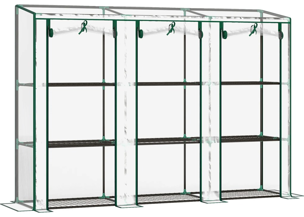 Outsunny Seră de grădină cu rafturi la 3 niveluri, seră de balcon cu 3 uși rulante cu fermoar, 215 x 46 x 151 cm, verde | Aosom Romania