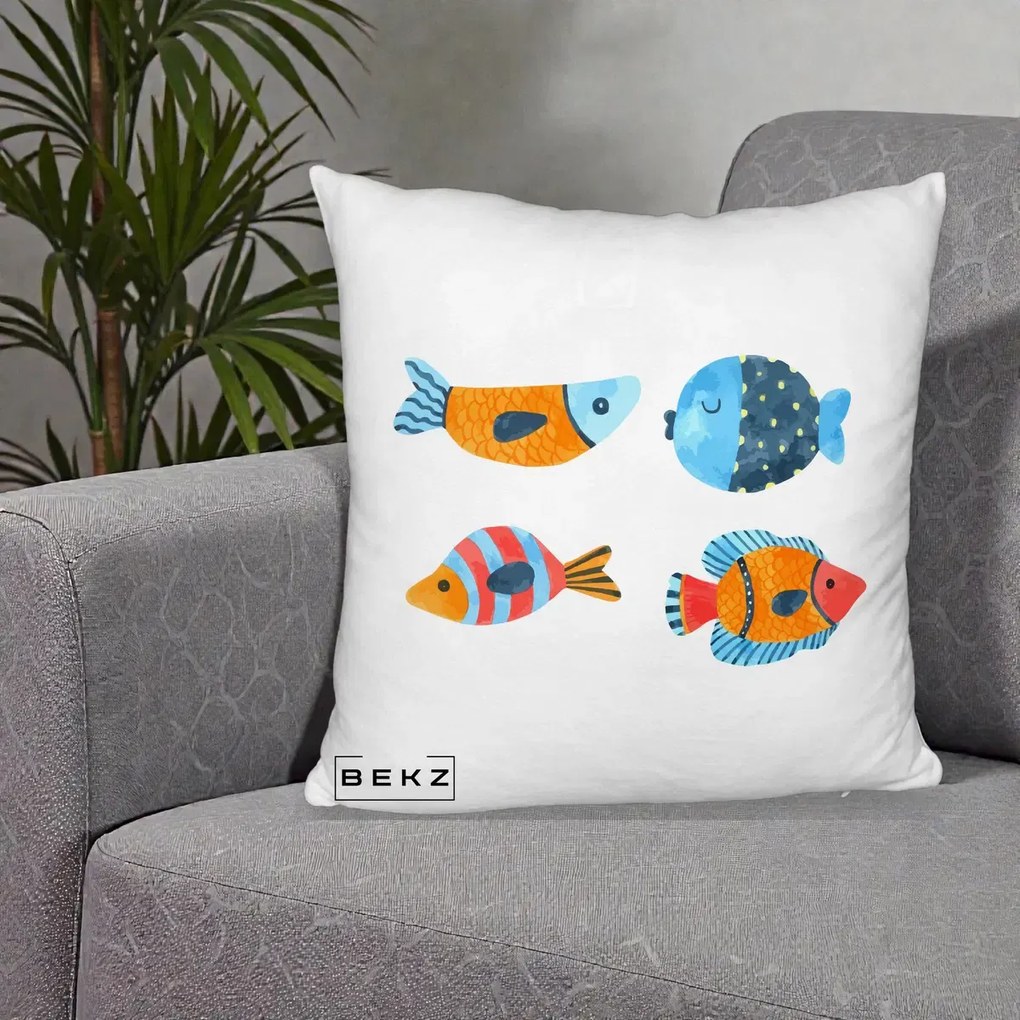 Perna Decorativa Pesti Acuarela, 40x40 cm, Alb Pufos, Husa Detasabila, Perna Inclusa, BEKZ®