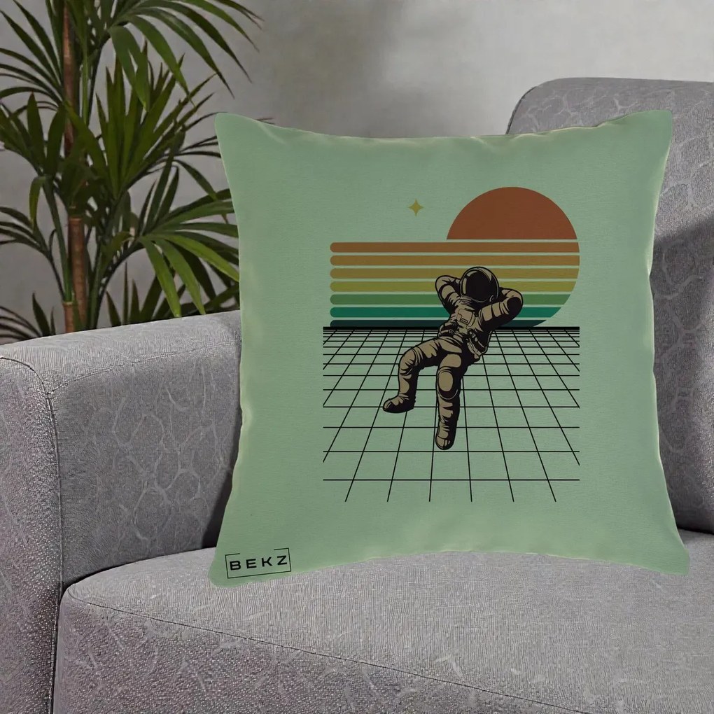Perna Decorativa Astronaut Retro Space, 40x40 cm, Verde, Husa Detasabila, Perna Inclusa, BEKZ®