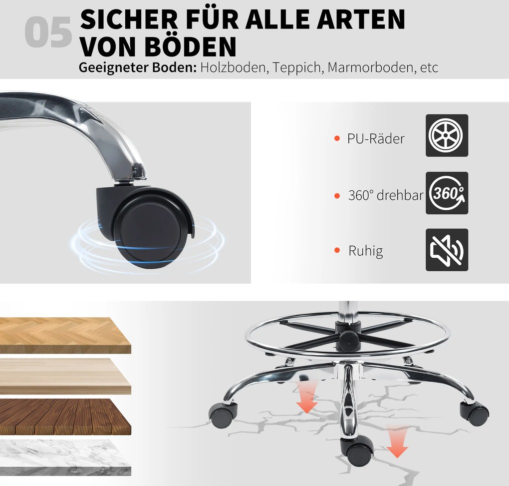 HOMCOM Scaun de desen cu suport lombar, reglabil pe înălțime, pivotant, pentru home office, studio, proiecte artistice, Negru | Aosom Romania