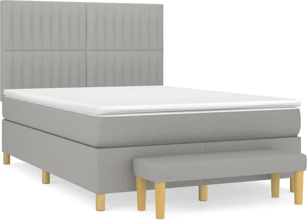 vidaXL Pat box spring cu saltea, gri deschis, 140x190 cm, textil