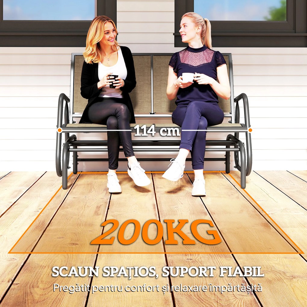 Outsunny Banca Tip Leagan 2 Locuri din Metal, Negru, 123x70x87 cm | Aosom Romania