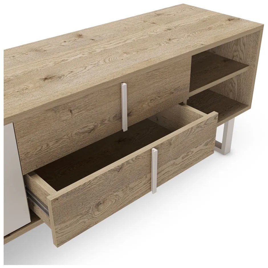 Comodă TV gri/în culoare naturală cu aspect de lemn de stejar 180x51,5 cm Millay – Marckeric