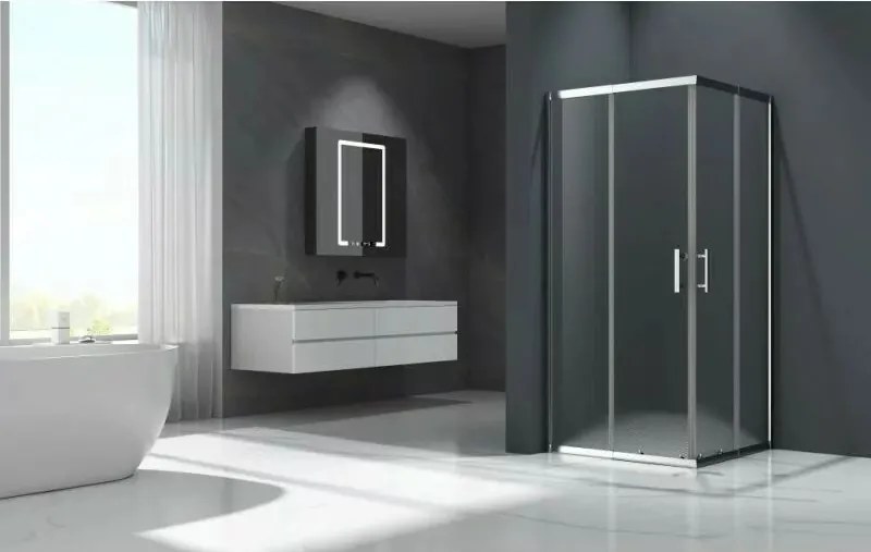 Cabina de dus patrata Inter Ceramic cu usi glisante crom lucios - transparent mat 80x80 cm