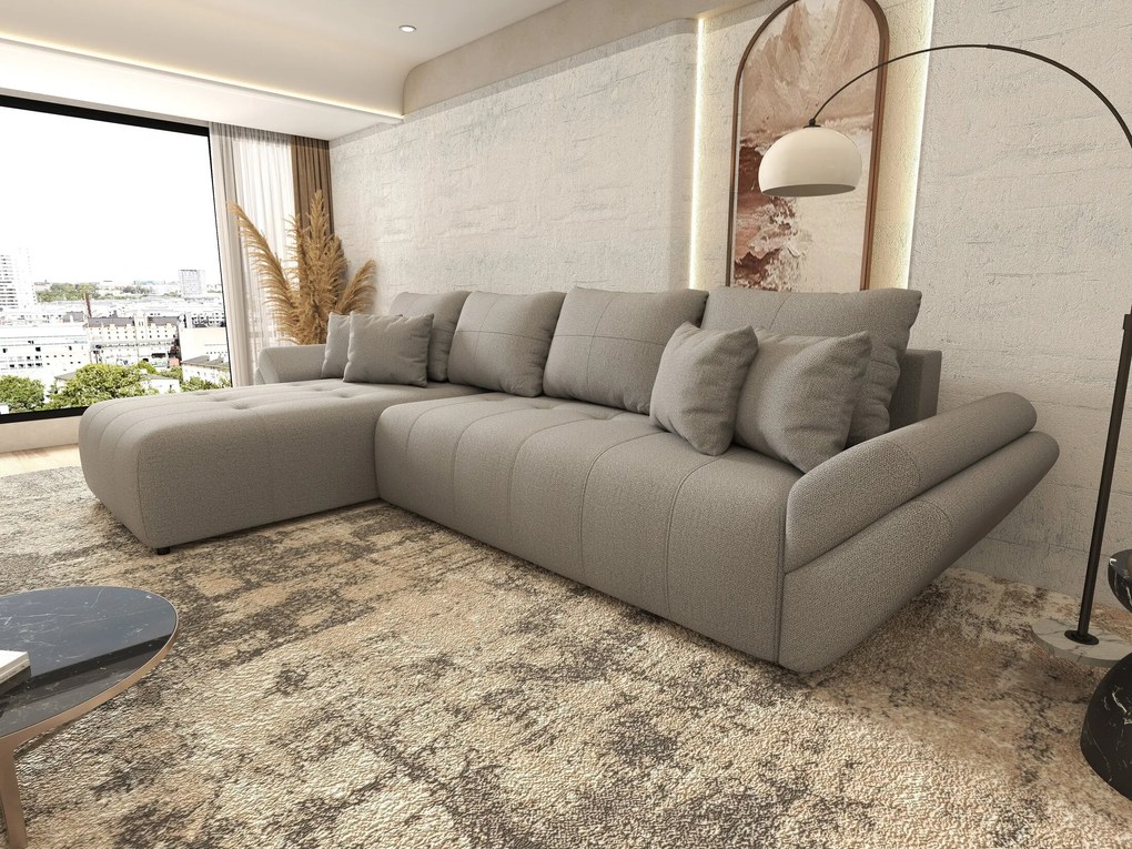 Colțar extensibil dumonde cu ladă de depozitare si sezut confortabil din spuma high-density, Berlin XL Enjoy Grey 350x185 cm