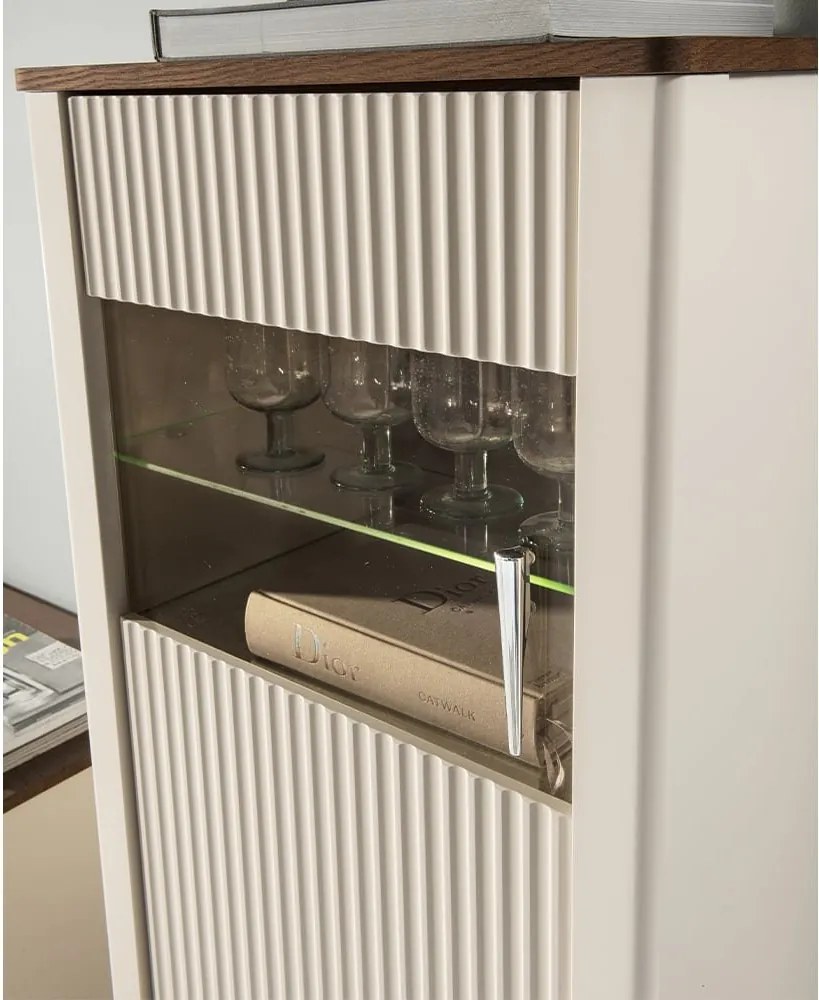 Vitrină lemn masiv nuc Napoli Crem/, 57 × 40 × 132 cm