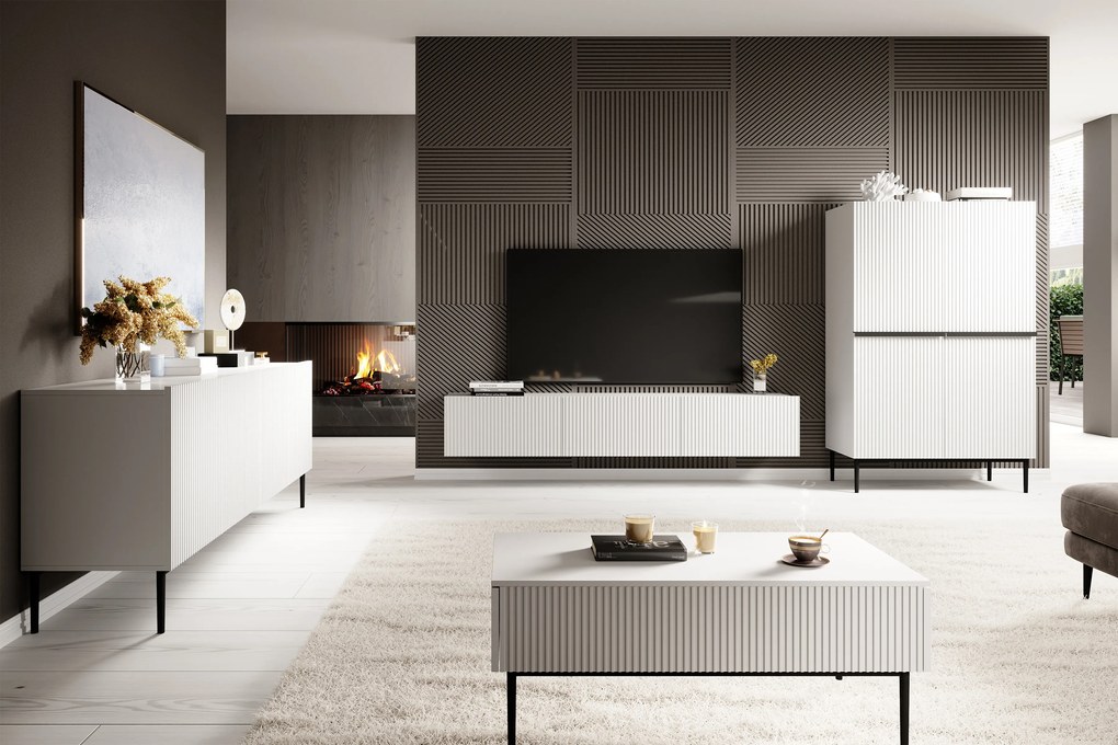 Dulap TV Nicole suspendată 200 cm cu sertar - alb mat