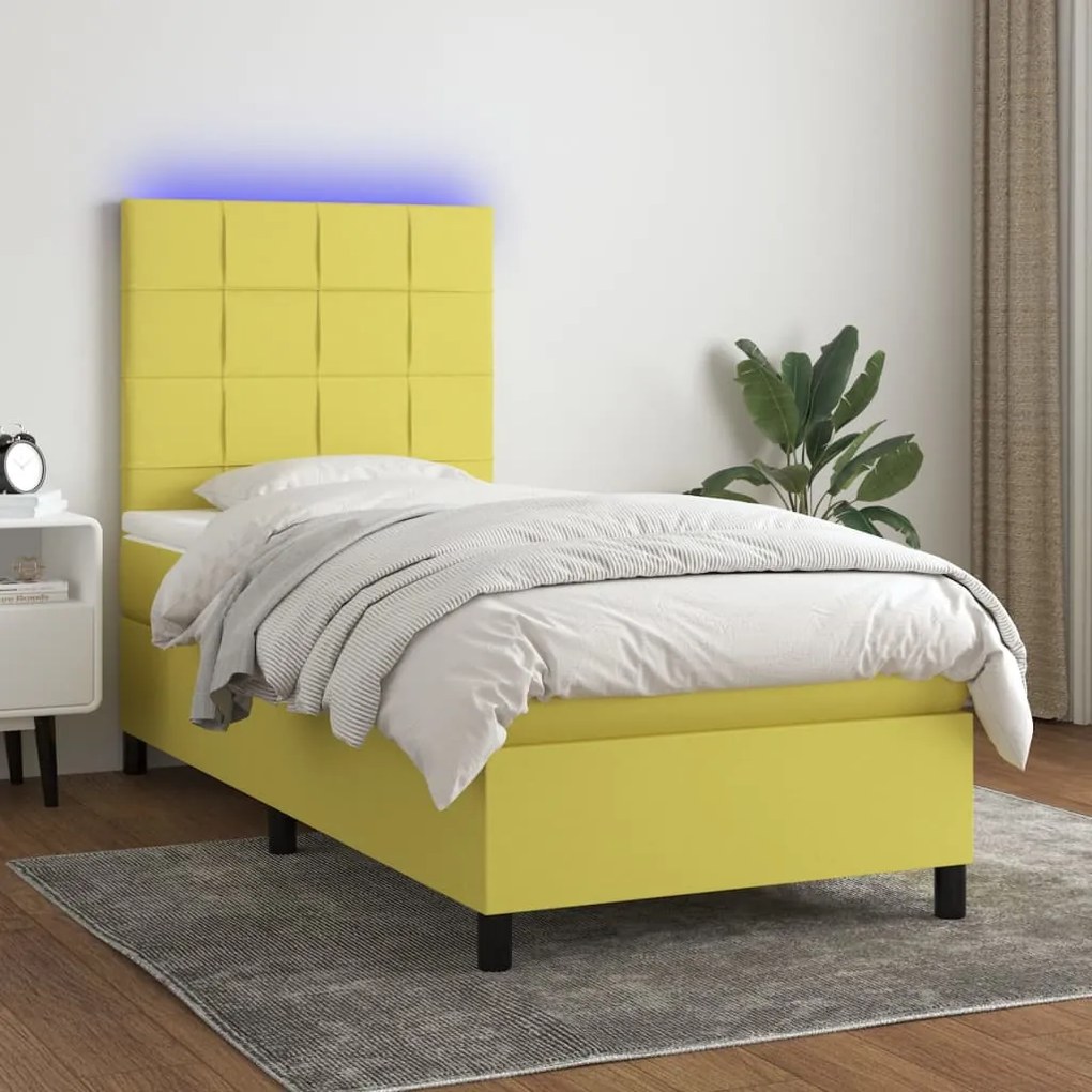 3134836 vidaXL Pat cu arcuri, saltea și LED, verde, 80x200 cm, textil