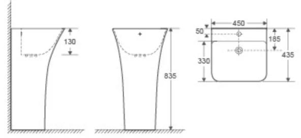 Lavoar freestanding dreptunghiular, 45 cm, Fluminia Aramis 450x435x835 mm