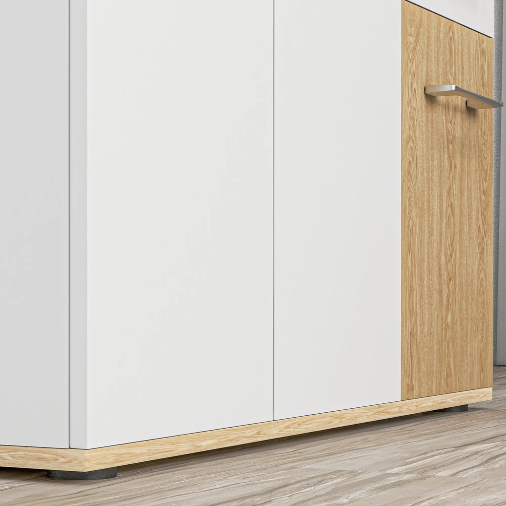 HOMCOM Bufet de Bucătarie cu 2 Sertare 2 Dulapuri și Rafturi Ajustabile pentru Sufragerie 90x30x75,5 cm Alb și Natural | Aosom Romania