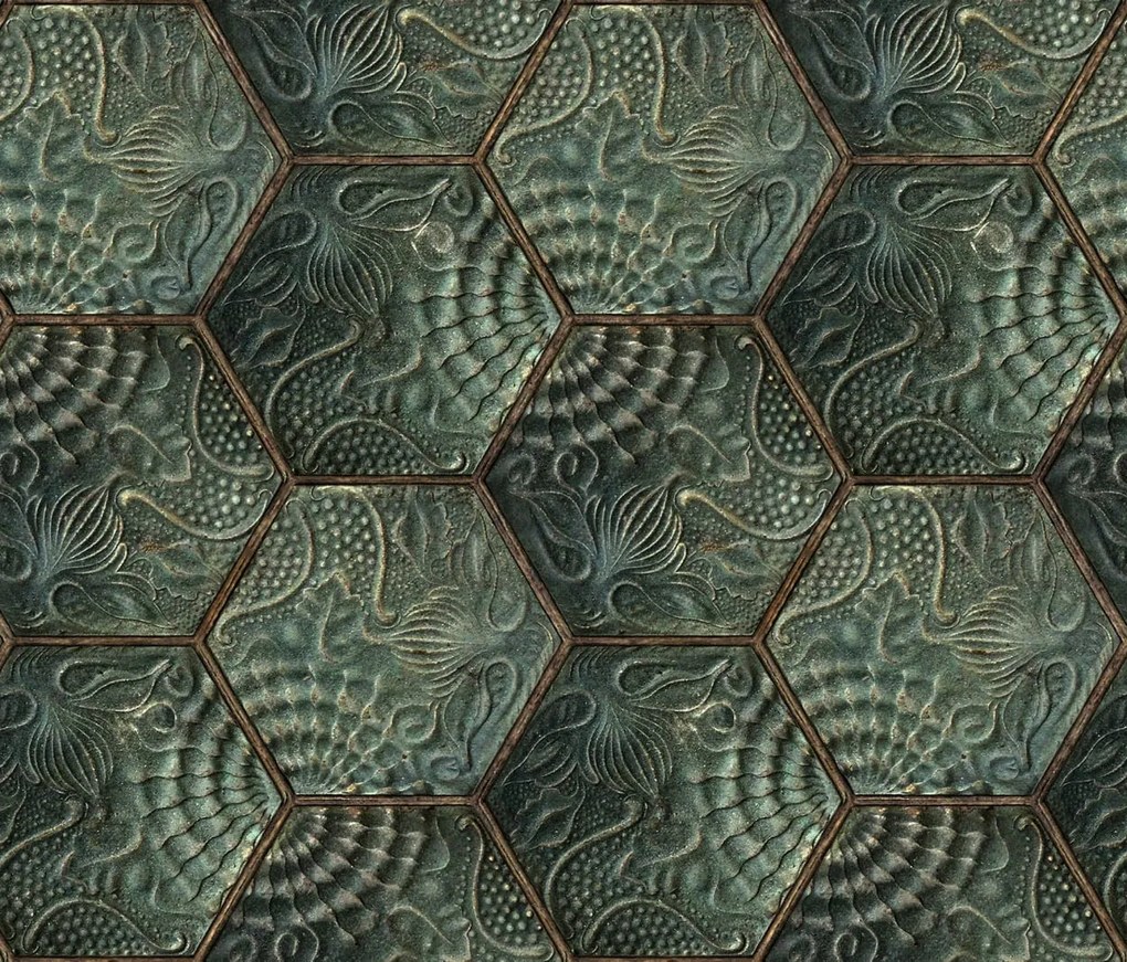 Tapet personalizabil Hexagon Tiles, Emerald, Rebel Walls, 5 mp / rola