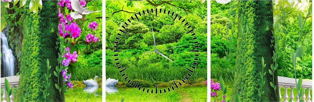 Tablou - Grădina magică cu lebede (cu ceas) (90x30 cm)