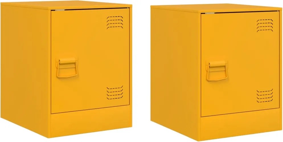 vidaXL Noptiere, 2 buc., galben muștar, 34,5x39x44 cm, oțel