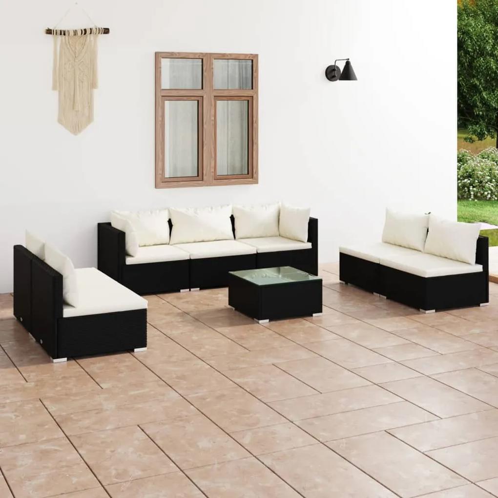 3102239 vidaXL Set mobilier de grădină cu perne, 8 piese, negru, poliratan