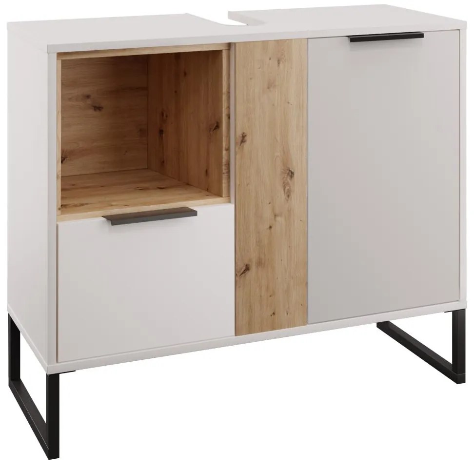 Dulap sub lavoar Cubin 03 (alb + stejar artisan). 1119512