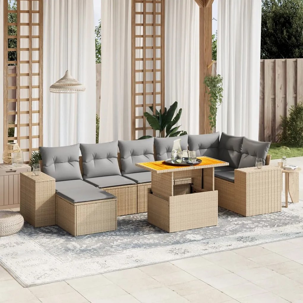 vidaXL Set canapele de grădină, 8 piese, cu perne, bej, poliratan