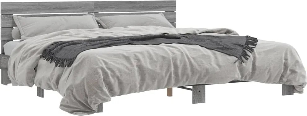 vidaXL Cadru de pat, gri sonoma, 200x200 cm, lemn prelucrat și metal