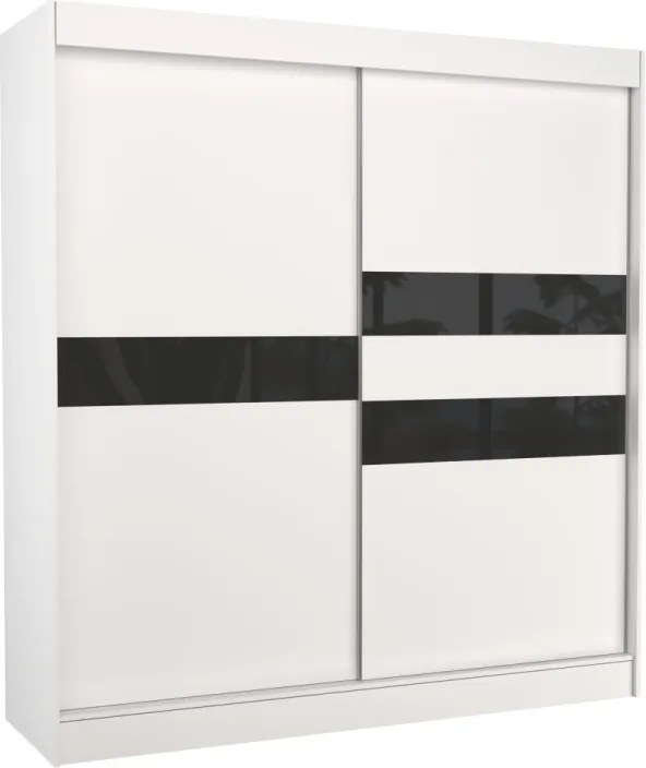 Dulap cu usi glisante 200x215 cm, Batia, ADRK Furniture (Culoare: Negru / Alb / Negru Lacobel)