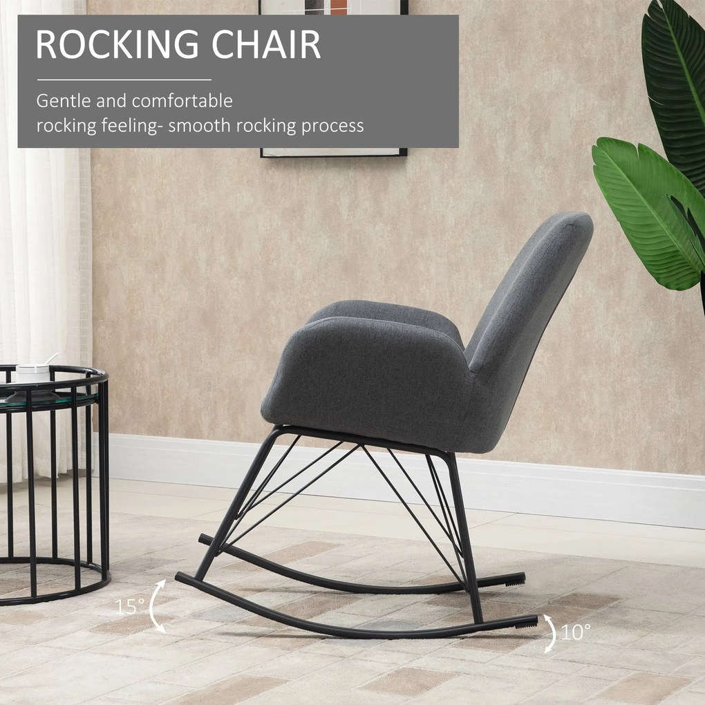HOMCOM Balansoar Design Modern din Metal, Fotoliu Balansoar Tapitat pentru Sufragerie si Living, Gri