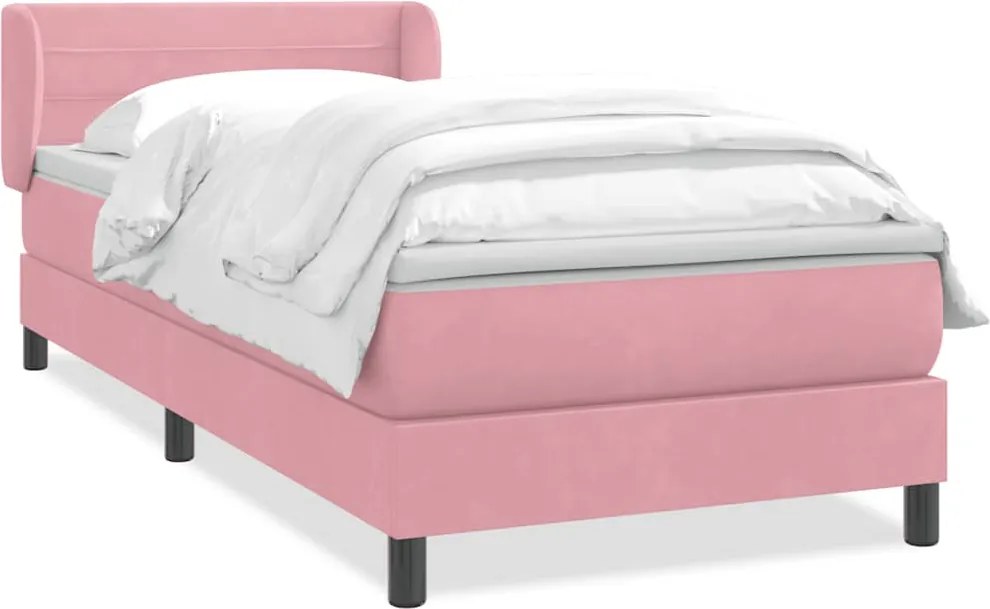vidaXL Pat box spring cu saltea, roz, 90x220 cm, catifea